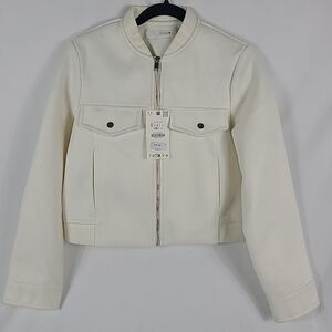 Zara Off-White Cropped Bomber Jacket
